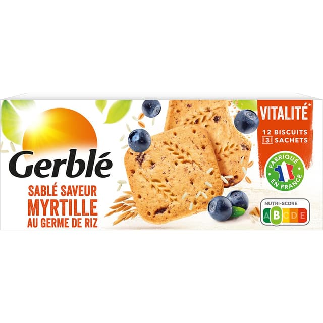 3175681188389 - Gerblé Vitalité - 12 Sablés Saveur Myrtille aux germes de Riz -46% de sucres en moins