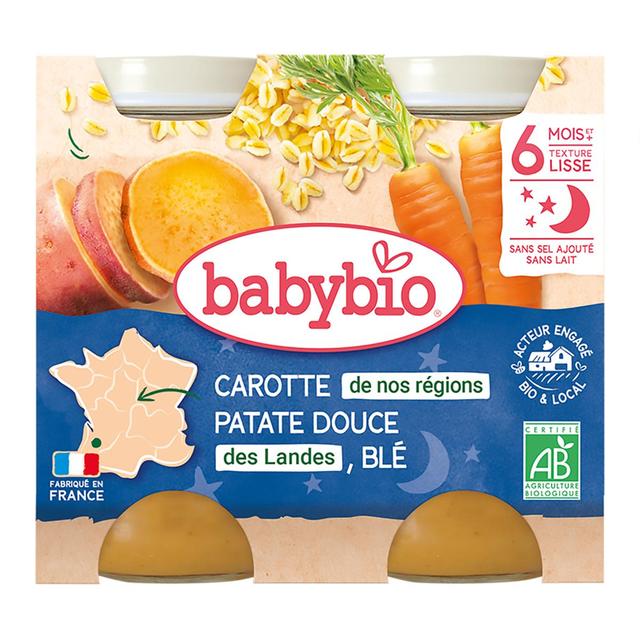3288131510590 - Babybio - Carottes des Landes, Patate douce et Blé Bio Pot Bébé Dès 6 mois