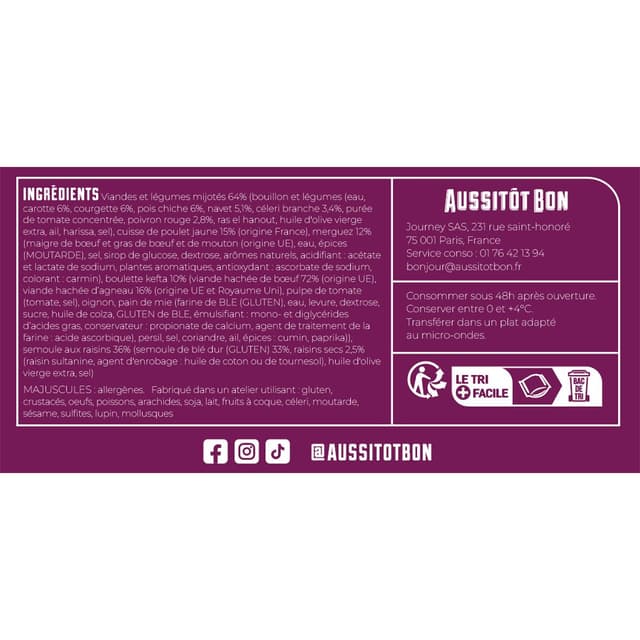 3701565400690 - Aussitôt Bon - Couscous à la Royale viande et légumes mijotés