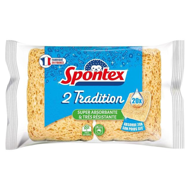 3384120001190 - Spontex - Éponges Tradition x2, Super Absorbante et Très Résistante