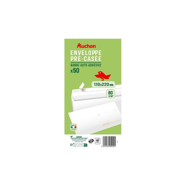 3254564050491 - Auchan - Enveloppes auto-adhésives pré-casées x50