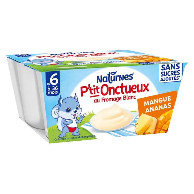 7613287930491 - Naturnes® - P'tit Onctueux - Dessert Lacté Mangue Ananas Fromage Blanc Coupelle Bébé dès 6 Mois