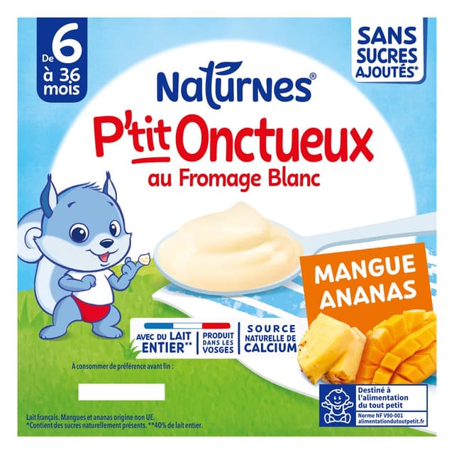 7613287930491 - Naturnes® - P'tit Onctueux - Dessert Lacté Mangue Ananas Fromage Blanc Coupelle Bébé dès 6 Mois
