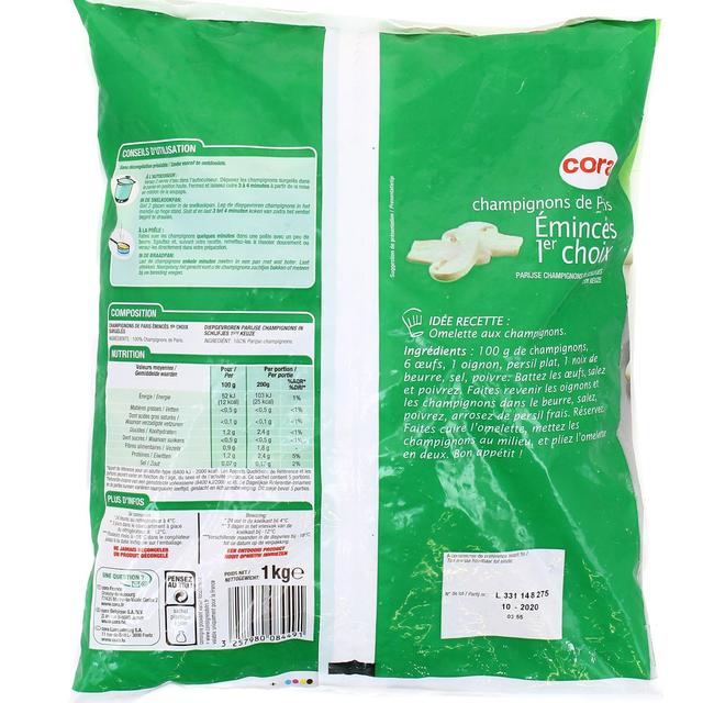 3257980084491 - Cora - Champignons de Paris émincés 1er choix