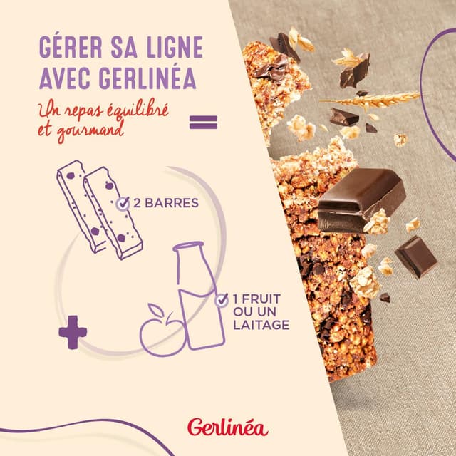 3175681807891 - Gerlinéa - 12 Barres repas céréales aux pépites de chocolat -61% de sucres