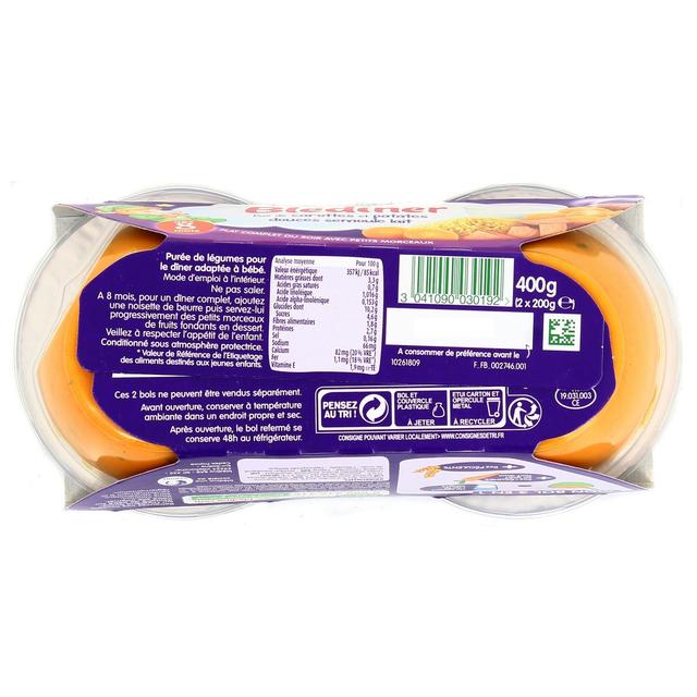 3041090030192 - Blédina - Blédîner - Duo de Carottes, Patates Douces et Semoule Bol Bébé Dès 8 mois