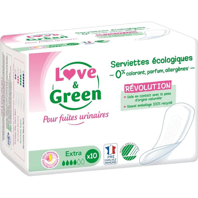 3700668701192 - Love & Green - Serviettes Hypoallergéniques Pour Fuites Urinaires