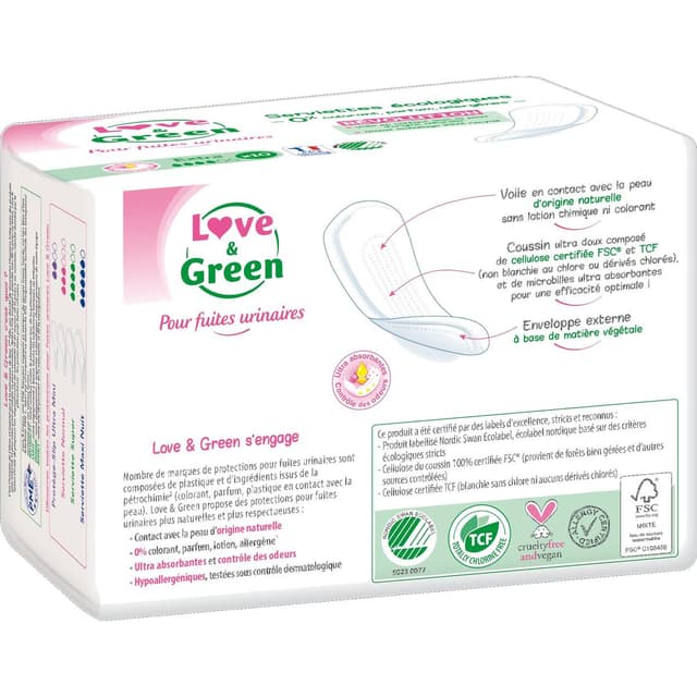 3700668701192 - Love & Green - Serviettes Hypoallergéniques Pour Fuites Urinaires