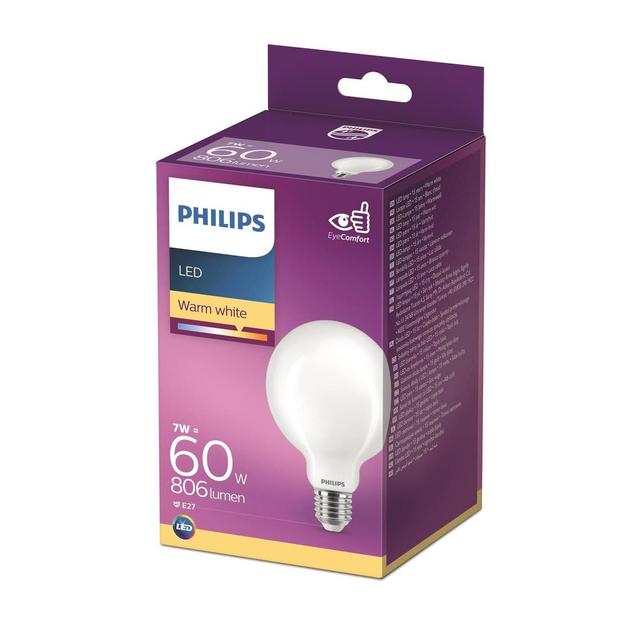 8718699764692 - Philips - Ampoule E27-7W LED Globe Dépolie Blanc Chaud