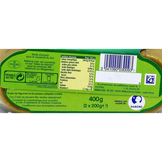 3041090030093 - Blédina - Mes Moulinés - Cassolette de Petits Légumes Saumon du Pacifique Bol Bébé Dès 8 mois