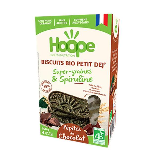 3760286460093 - Hoope - Biscuits Pti-Déj Super Graines et Spiruline - Pépites de Chocolat Bio