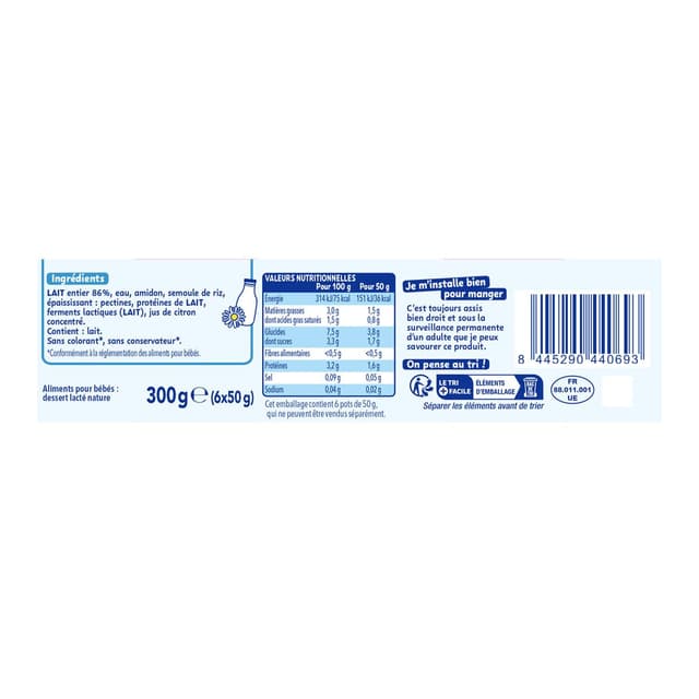 8445290440693 - Naturnes® - P'tit Brassé - Mini Dessert Lacté Nature Coupelle Bébé Dès 4/6 mois