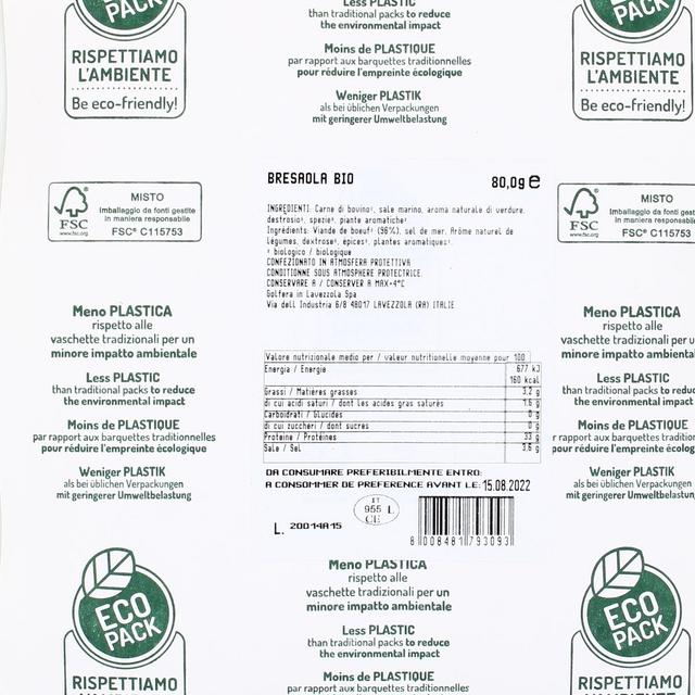 8008481793093 - Le Biodelizie Di Golfera - Bresaola de Boeuf, Sans Gluten, Bio