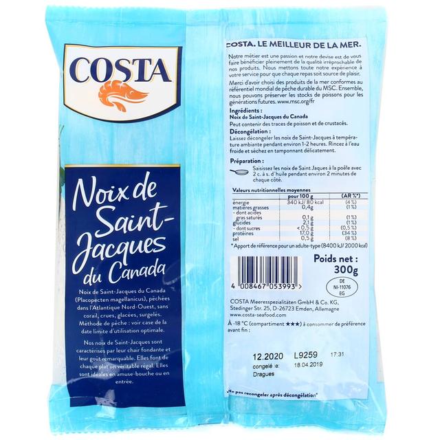 4008467053993 - Costa - Noix de Saint Jacques du Canada MSC crues sans corail