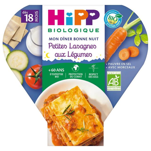 4062300086593 - Hipp - Mon Dîner Bonne Nuit - Petites Lasagnes aux Légumes Bio Assiette Bébé Dès 18 mois