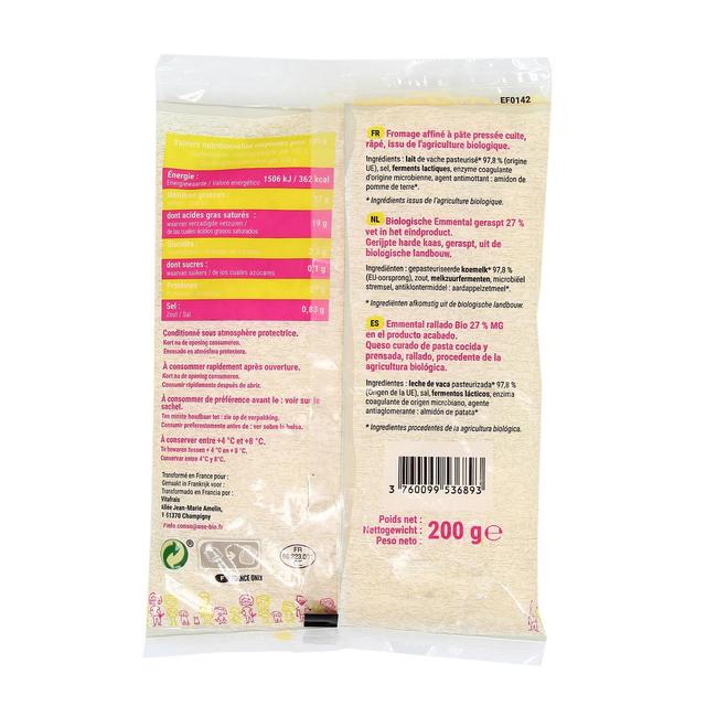 3760099536893 - Osé Bio - Emmental bio râpé au lait pasteurisé