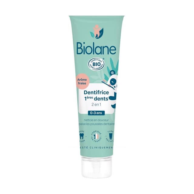 3286010075994 - Biolane - Dentifrice 1ères dents 2 en 1 arôme fraise bio dès la naissance