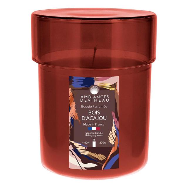 3482356577394 - Ambiances Devineau - Bonbonnière laquée prune avec capot transparent rempli de bougie parfumée Bois d'Acajou