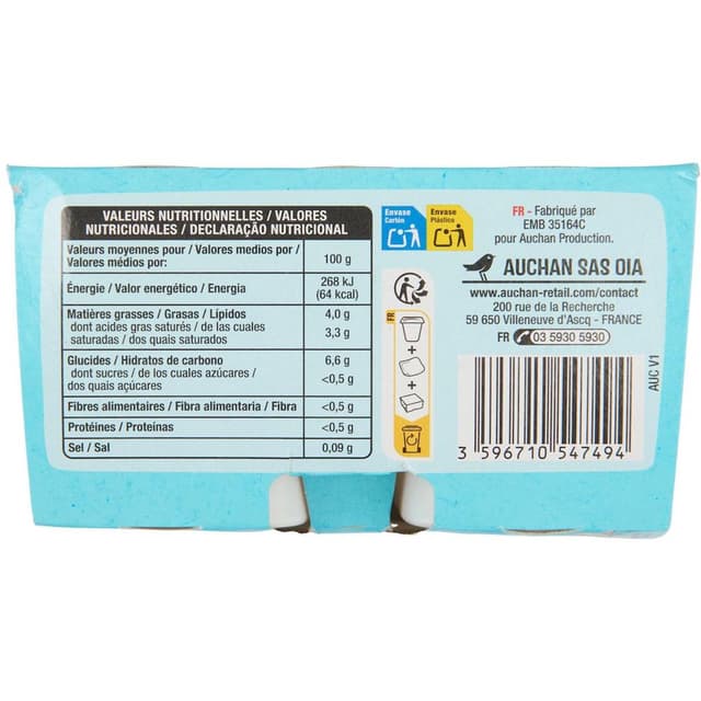 3596710547494 - Auchan - Yaourt végétal brassé nature au lait de coco