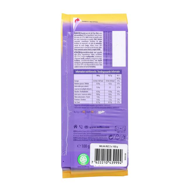7622210439994 - Milka - Chocolat Lait au Riz croustillant