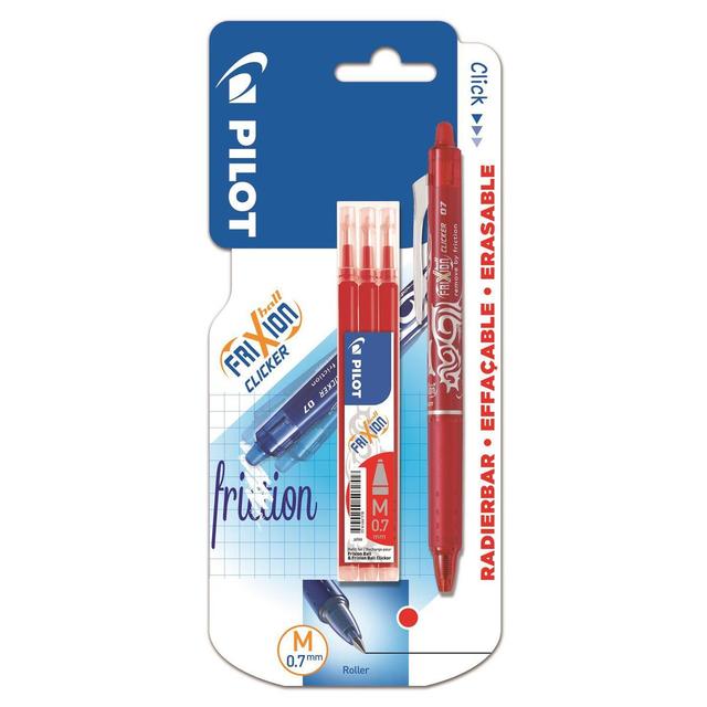 3131910212195 - Pilot - Stylo effaçable Frixion Ball Clicker encre gel effaçable rouge + 3 recharges pointe moyenne