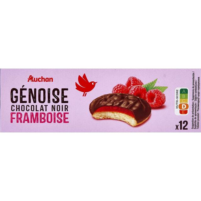 3254560023895 - Auchan - Génoises nappées de chocolat noir saveur framboise x12