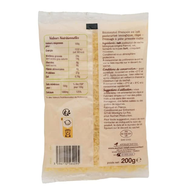 3596710564095 - Auchan BIO - Emmental Râpé