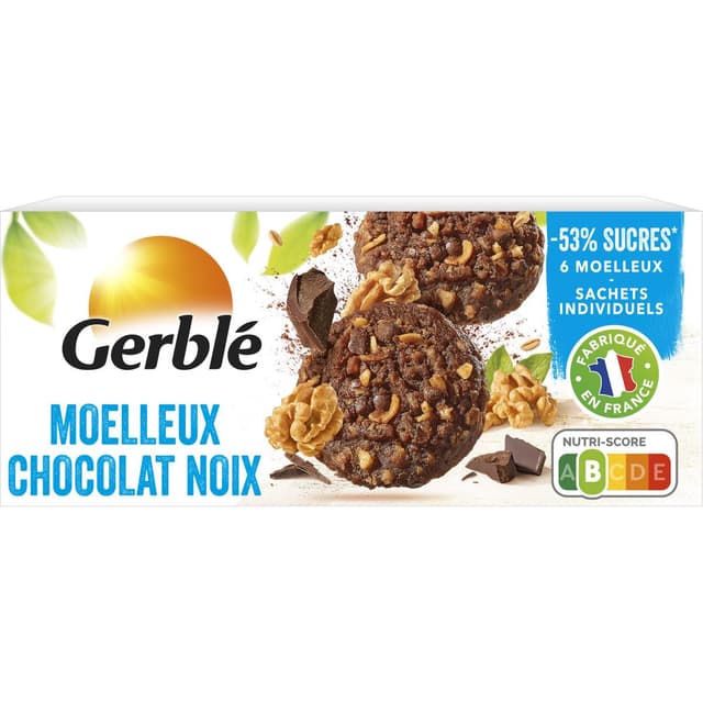 3175681135895 - Gerblé Teneur Réduite - 6 Moelleux Chocolat et Noix -55% de sucres en moins
