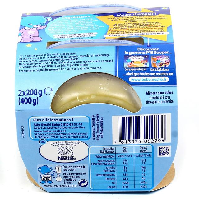 7613035052796 - Nestlé - P'tit Souper - Crème de petits pois, petites pâtes Bol Bébé Dès 12 mois