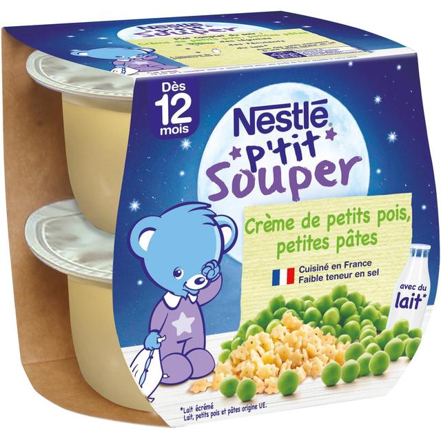 7613035052796 - Nestlé - P'tit Souper - Crème de petits pois, petites pâtes Bol Bébé Dès 12 mois