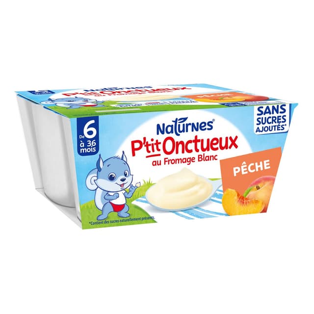 8445291055896 - Naturnes® - P'tit Onctueux - Desserts Lactés Pêche Fromage Blanc Sans Sucres Ajoutées Coupelle Bébé Dès 6 mois