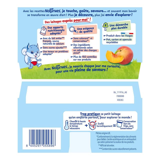 8445291055896 - Naturnes® - P'tit Onctueux - Desserts Lactés Pêche Fromage Blanc Sans Sucres Ajoutées Coupelle Bébé Dès 6 mois