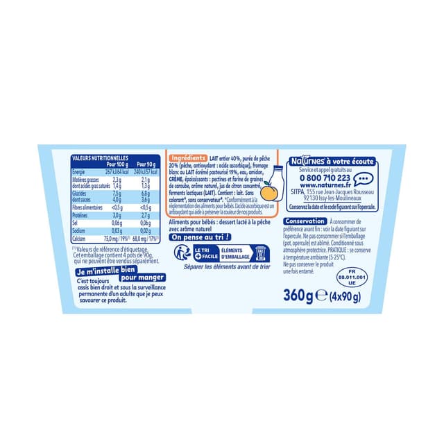 8445291055896 - Naturnes® - P'tit Onctueux - Desserts Lactés Pêche Fromage Blanc Sans Sucres Ajoutées Coupelle Bébé Dès 6 mois