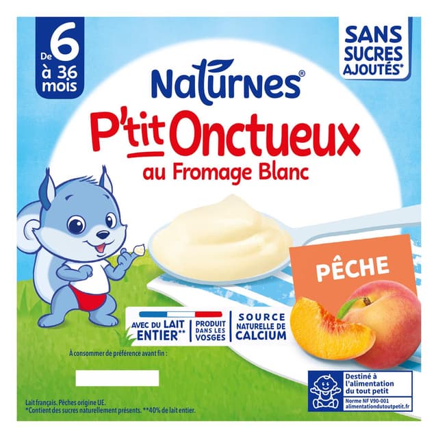 8445291055896 - Naturnes® - P'tit Onctueux - Desserts Lactés Pêche Fromage Blanc Sans Sucres Ajoutées Coupelle Bébé Dès 6 mois