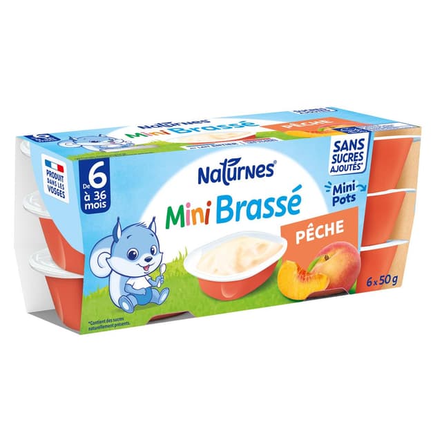 8445290569196 - Naturnes® - P'tit Brassé - Mini Dessert lacté Pêche Sans Sucres Ajoutés Coupelle Bébé dès 4 mois