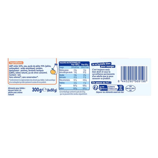 8445290569196 - Naturnes® - P'tit Brassé - Mini Dessert lacté Pêche Sans Sucres Ajoutés Coupelle Bébé dès 4 mois