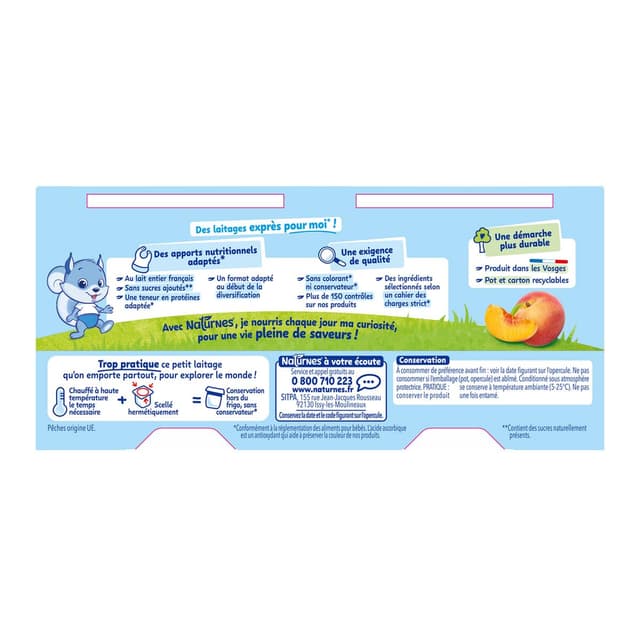 8445290569196 - Naturnes® - P'tit Brassé - Mini Dessert lacté Pêche Sans Sucres Ajoutés Coupelle Bébé dès 4 mois