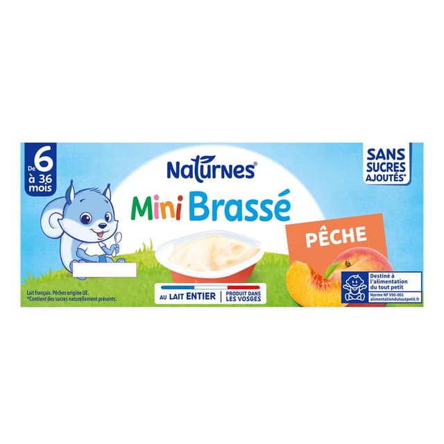 8445290569196 - Naturnes® - P'tit Brassé - Mini Dessert lacté Pêche Sans Sucres Ajoutés Coupelle Bébé dès 4 mois