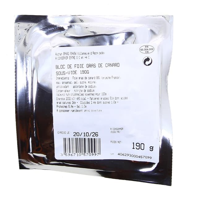 3596710570997 - Auchan - Bloc de Foie Gras de Canard