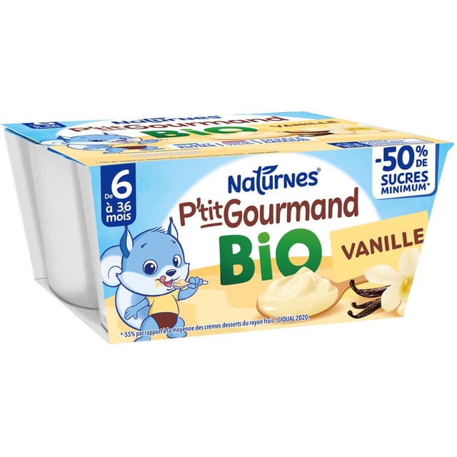 7613287053497 - Naturnes® - P'tit Gourmand - Dessert lacté Vanille Bio Coupelle Bébé Dès 6 mois