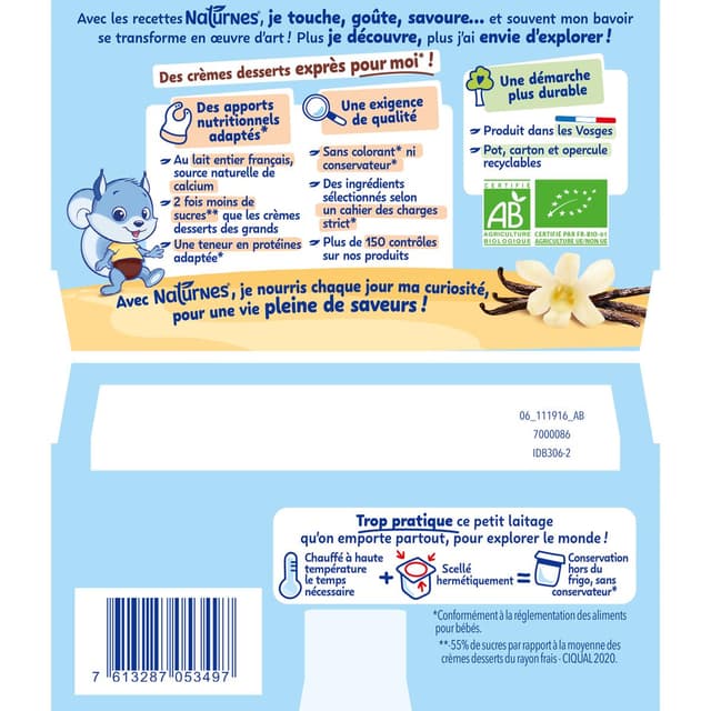 7613287053497 - Naturnes® - P'tit Gourmand - Dessert lacté Vanille Bio Coupelle Bébé Dès 6 mois
