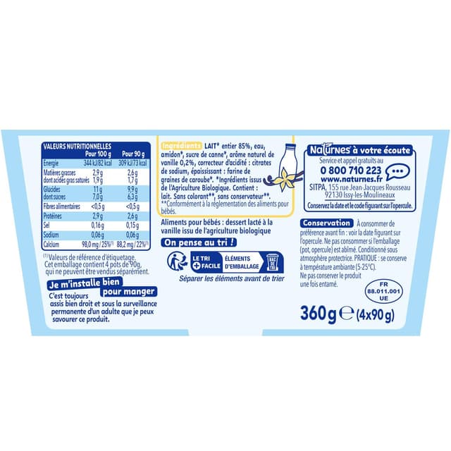 7613287053497 - Naturnes® - P'tit Gourmand - Dessert lacté Vanille Bio Coupelle Bébé Dès 6 mois