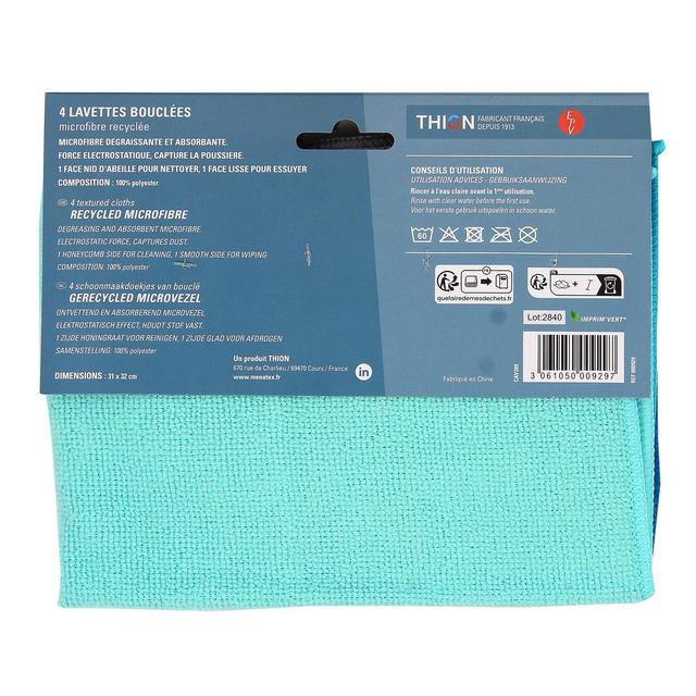 3061050009297 - Ménatex - Lavettes microfibres bouclées lot de 4