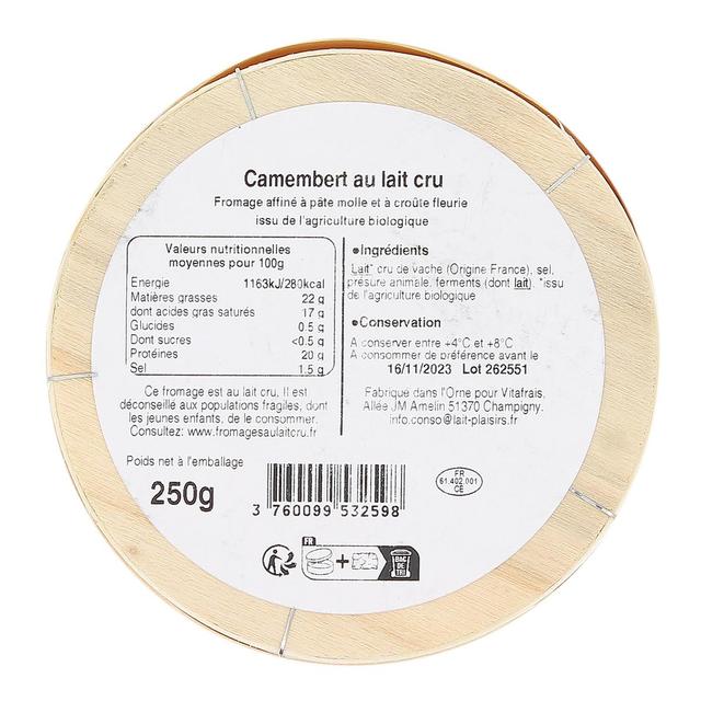 3760099532598 - Lait Plaisirs - Camembert bio lait cru 45 % MG