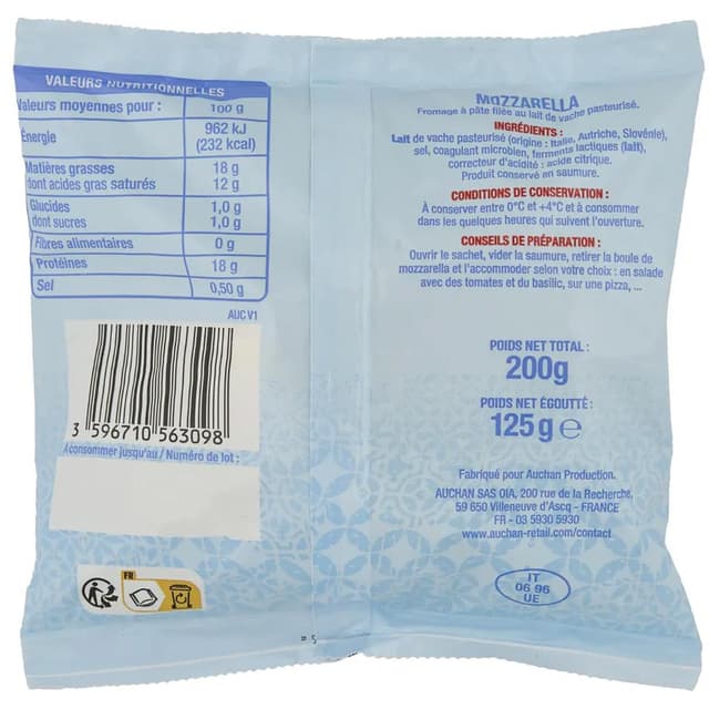 3596710563098 - Auchan - Mozzarella