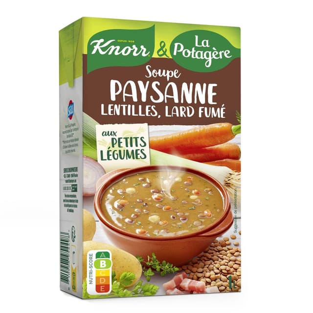 8710908954498 - Knorr & La Potagère - Soupe Paysanne- Lentilles, Lard fumé aux petits légumes Soupe liquide en brique familiale
