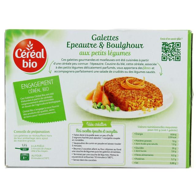 3175681028098 - Céréal Bio - 2 Galettes Végétales Epeautre Boulgour Petits Légumes Vegan Bio