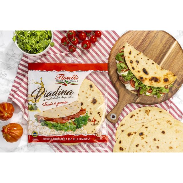 3760077538598 - Florelli - 4 Piadina Romagnola à l'huile d'olive vierge extra - Galette à garnir 4x120g