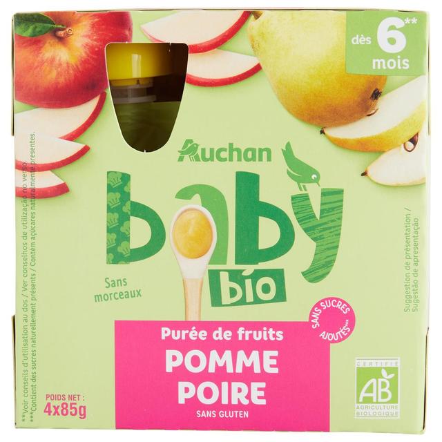 3596710530199 - Auchan Baby Bio - Purée de fruits Pomme Poire Bio Gourdes Bébé dès 6 mois