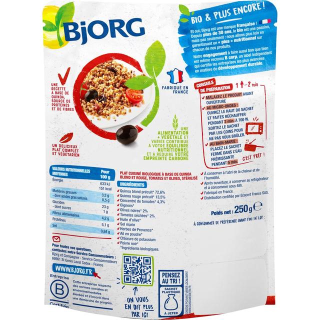 3229820181899 - Bjorg Veggie - Quinoa Tomates Olives Plat Cuisiné Bio
